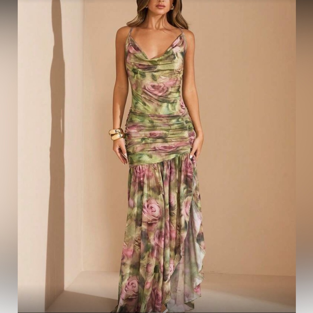 Boho floral print maxi dress